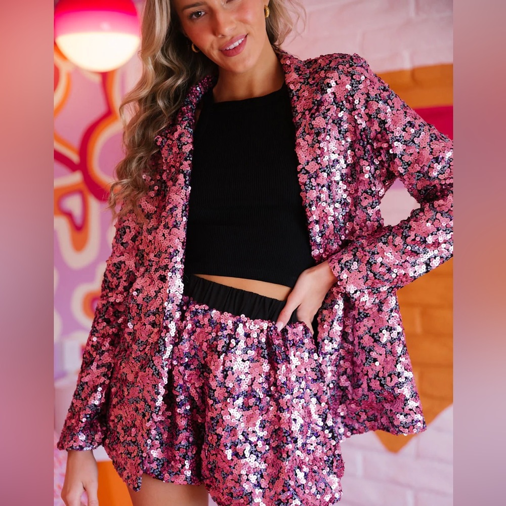 Judith March Blind Date Sequin Blazer and Short Set, Size Medium